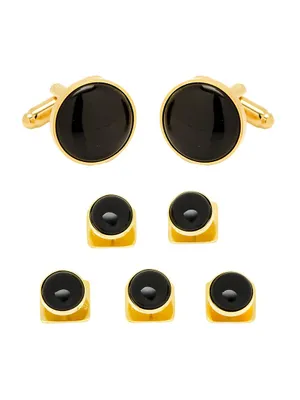 Ox And Bull Trading Co. 5-Piece Gold-Plated Metal & Onyx Stud Cufflink Set