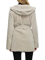 Reversible Textured Shearling Lamb Zip Parka