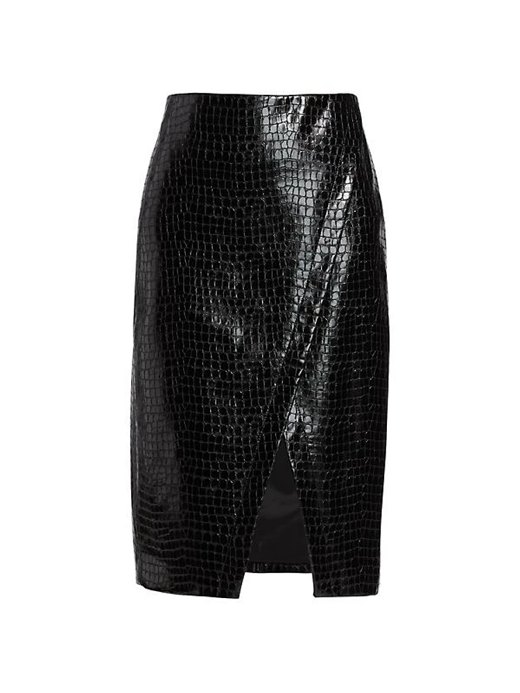 Juniper Croc-Effect Faux Patent Leather Pencil Skirt