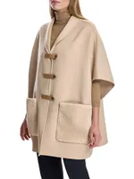 Shearling-Trim Wool Cape