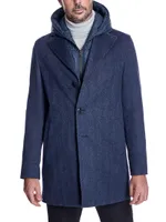 Herringbone Zip-Out Hooded Coat