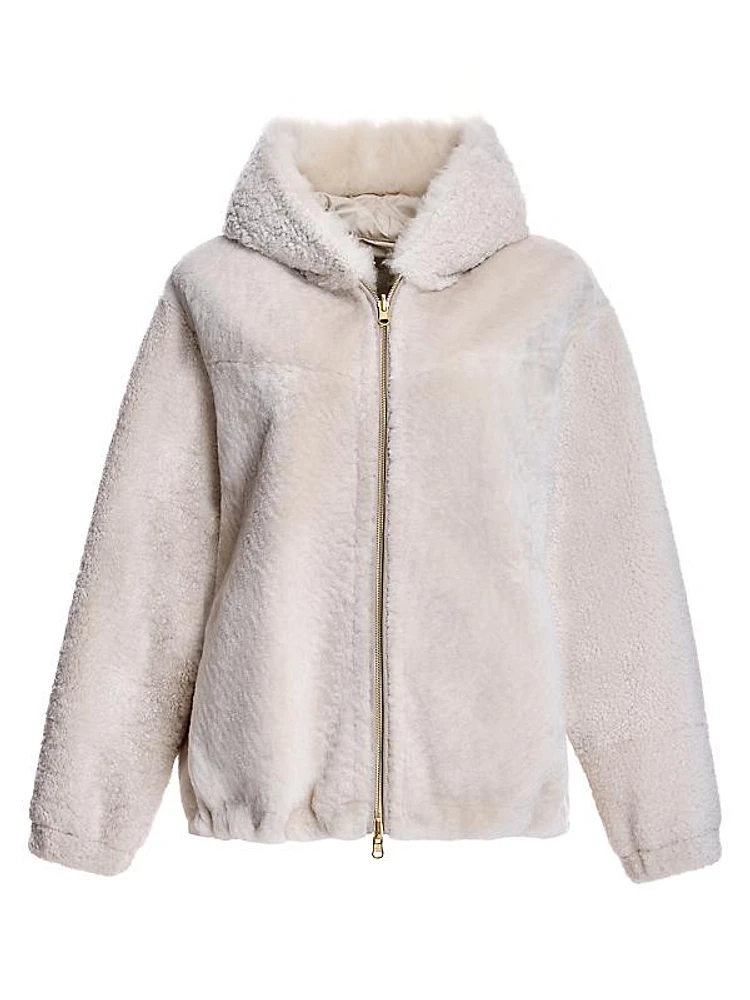 Reversible Hooded Shearling Jacket