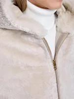 Reversible Hooded Shearling Jacket