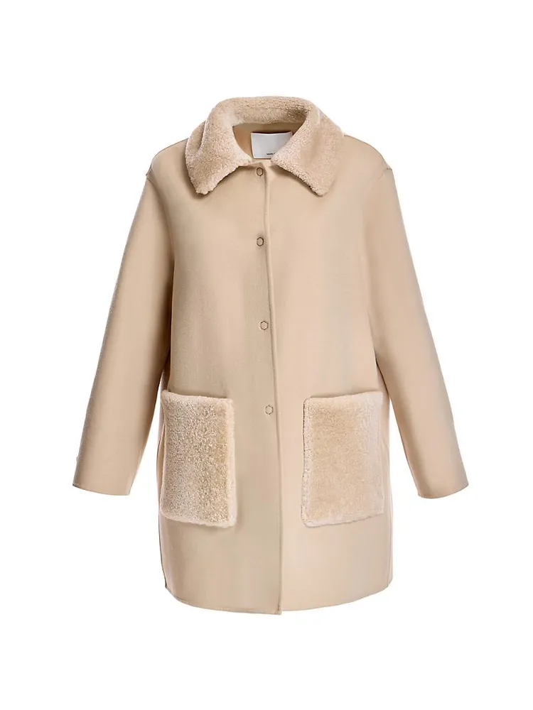 Shearling-Trim Wool Coat