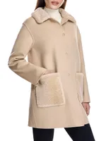 Shearling-Trim Wool Coat