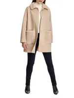 Shearling-Trim Wool Coat