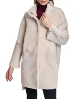 Shearling & Wool Zip Cocoon Coat