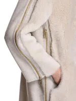 Shearling & Wool Zip Cocoon Coat