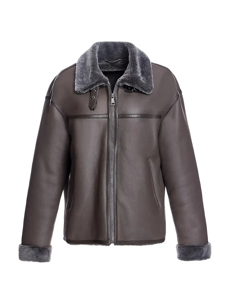 Tonal Shearling Aviator Jacket