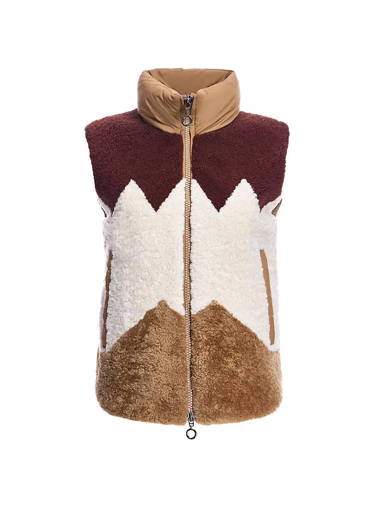 Colorblocked Geometric Shearling Vest