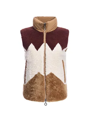 Colorblocked Geometric Shearling Vest