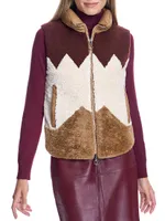 Colorblocked Geometric Shearling Vest