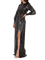 Calista Pleated Foiled Maxi Dress