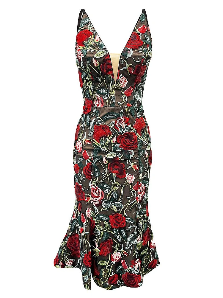 Isabelle Floral-Embroidered Mesh Midi-Dress