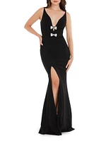 Viola Bow-Detailed Crepe Mermaid Gown