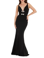 Viola Bow-Detailed Crepe Mermaid Gown