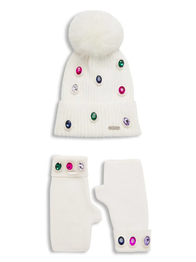 Girl's Jewel Embellished Hat & Glove Set