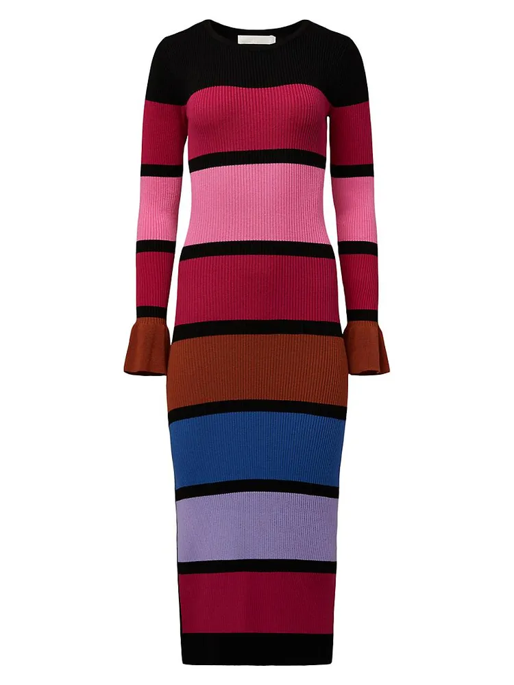 Colorblocked Striped Midi-Dress