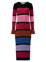 Colorblocked Striped Midi-Dress