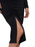 Asymmetric Shirred Jersey Midi-Dress