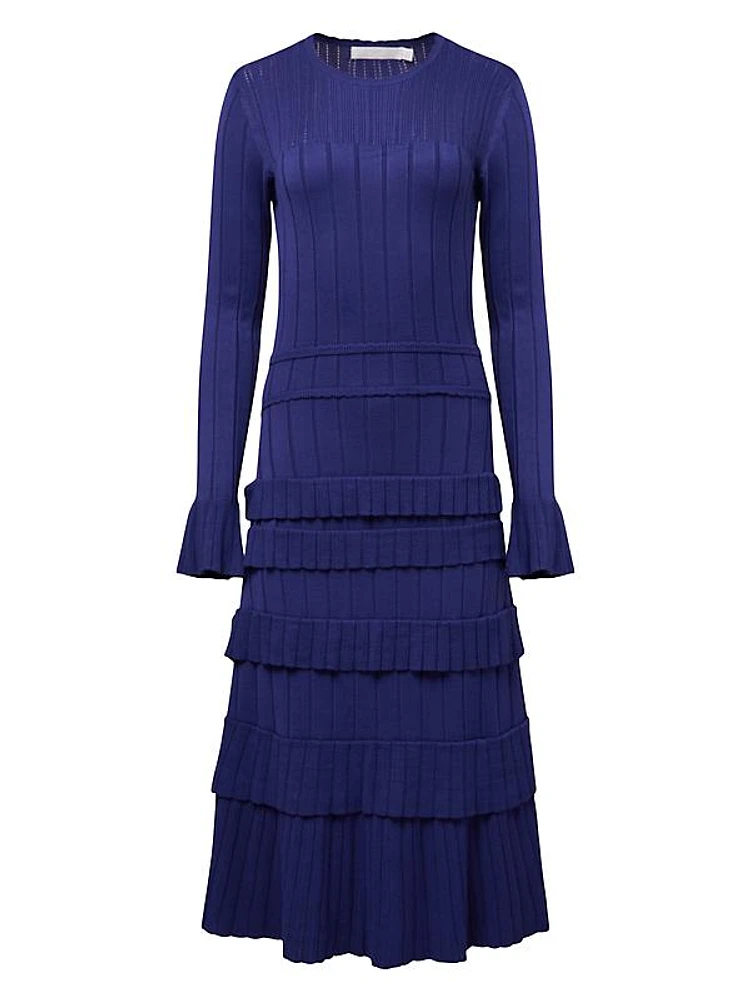 Ribbed Long-Sleeve Midi-Dress