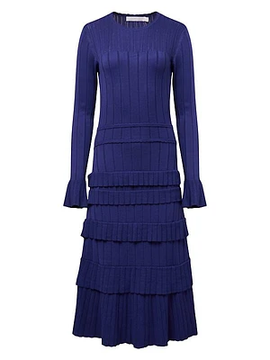 Ribbed Long-Sleeve Midi-Dress