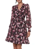 Ruffled Floral Wrap Dress