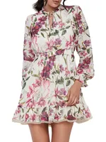 Floral Tie-Neck Minidress