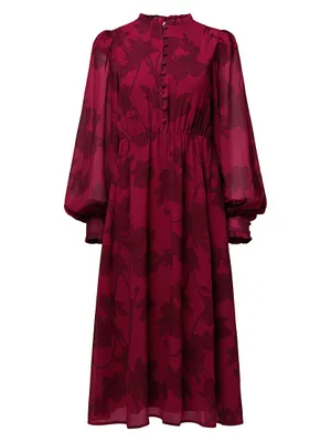 Long-Sleeve Floral Midi-Dress