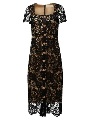 Short-Sleeve Lace Midi-Dress