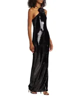 Flower Sequined Halter Body-Con Gown