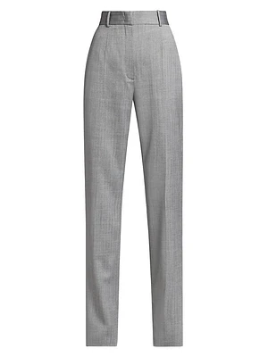 Herringbone Wool Straight Pants