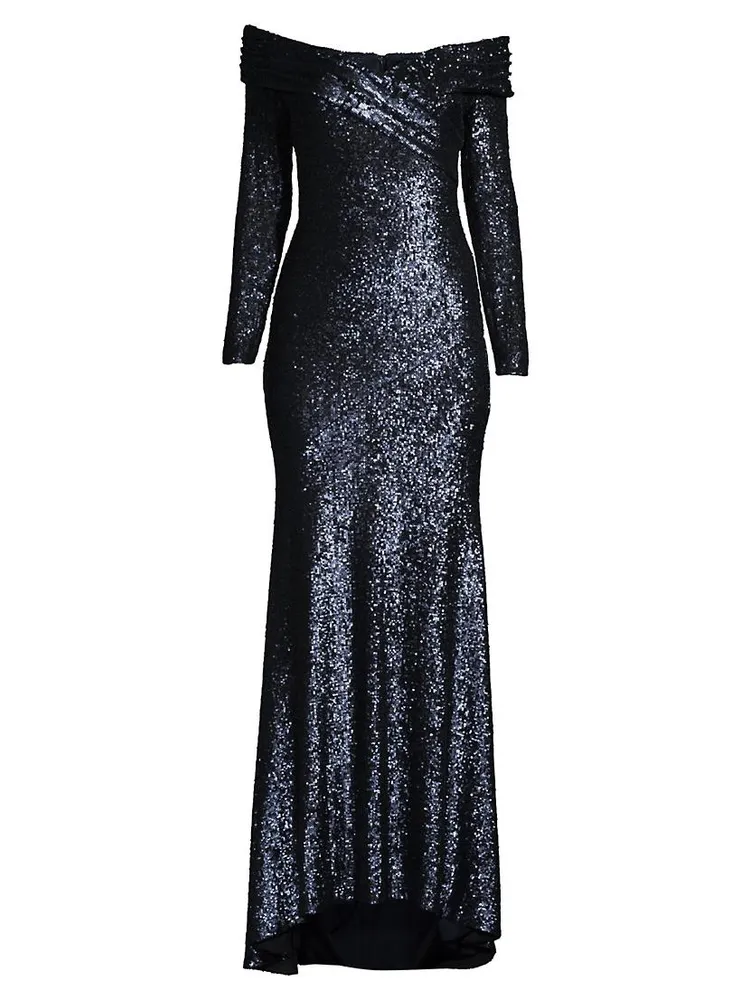 Social Signature Off-The-Shoulder Sequin Gown