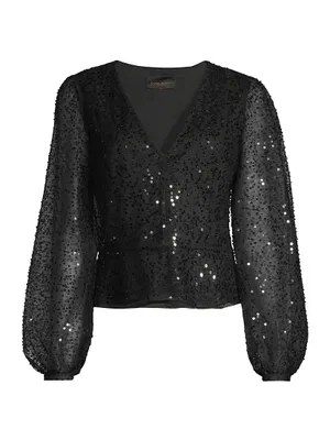 Heavy Metal Sequined Balloon-Sleeve Blouse