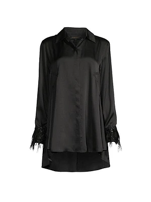 Heavy Metal Feather-Embellished Satin Tunic