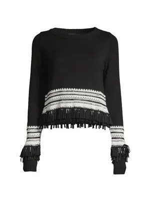 Deco Fringe-Embellished Cotton-Blend Sweater