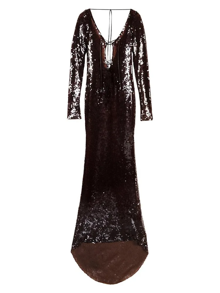 Wake Solarium Sequined Lace-Up Gown