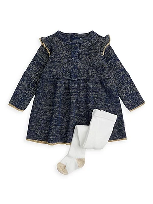 Baby Girl's Metallic Knit Sweater Dress & Tights Set