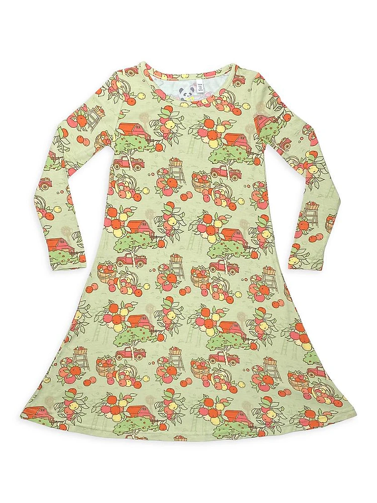 Little Girl's & Apple Orchard Long-Sleeve Dress