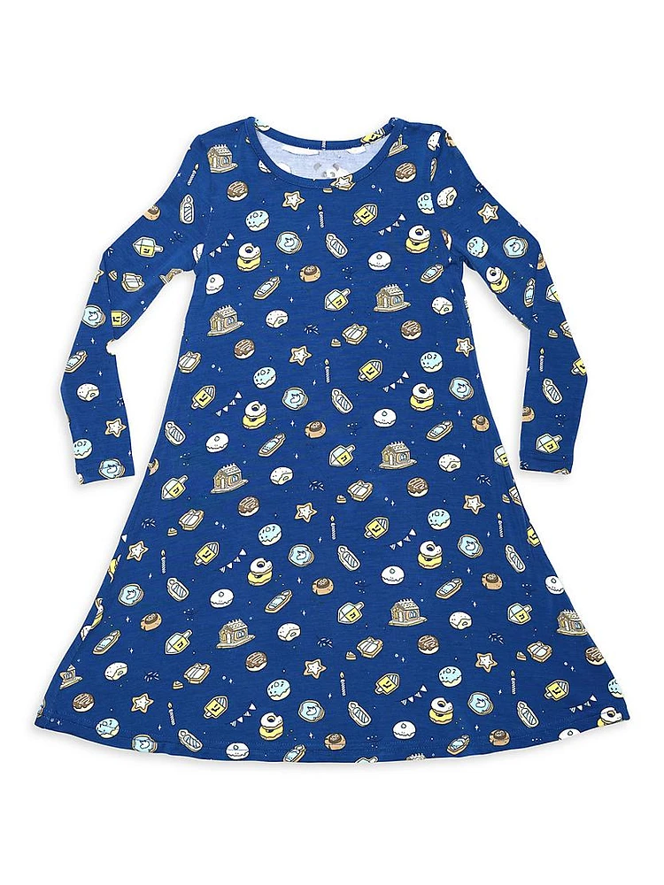 Little Girl's & Hanukkah Cookies Long-Sleeve Dress