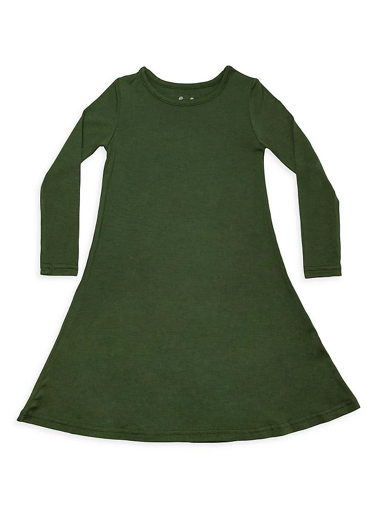 Little Girl's & Evergreen Long-Sleeve Dress