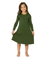 Little Girl's & Evergreen Long-Sleeve Dress