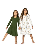 Little Girl's & Evergreen Long-Sleeve Dress