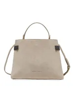 Suede Top Handle Bag With Precious Bands