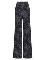 Floral Denim Straight-Leg Pants