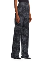 Floral Denim Straight-Leg Pants