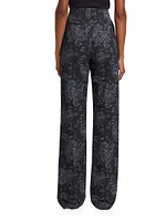 Floral Denim Straight-Leg Pants