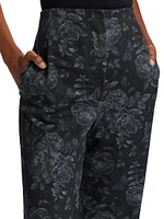 Floral Denim Straight-Leg Pants