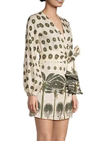 Tertulia Palm-Print Linen Wrap Minidress