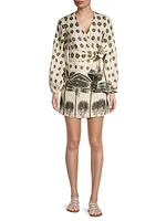 Tertulia Palm-Print Linen Wrap Minidress